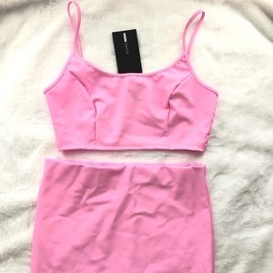 Reflective Pink Two Piece Skirt Set